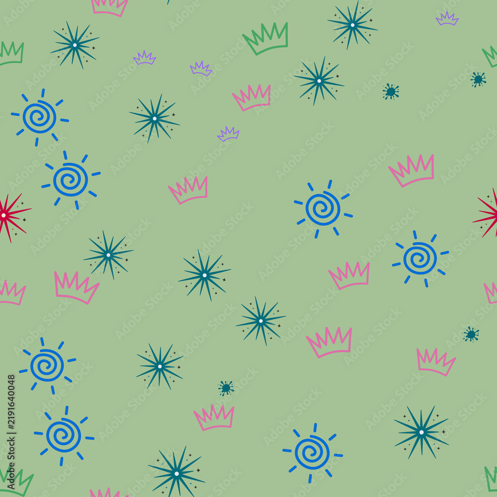 Seamless pattern of suns and crowns
