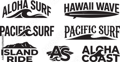 Photography A collection of vector black and white surfing and beach themed emblems with wav