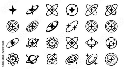 Celestial Star and Orbit Icon Collection for Astronomy Space and Modern Graphic Design Projects
