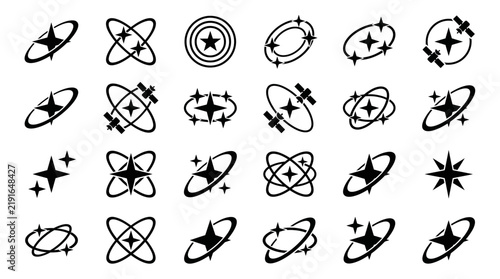 Star Orbit and Satellite Icon Collection for Astronomy and Modern Technology Designs