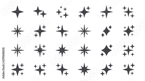 Sparkle Star Icon Set Featuring Various Geometric Glitter and Twinkle Shape Designs