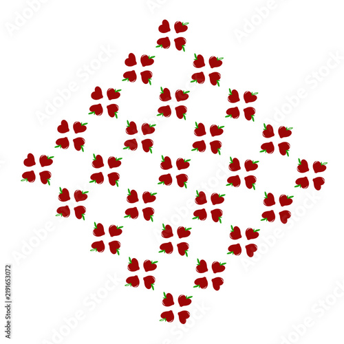 Red apple fruit pattern arranged in a geometric diamond shape on a white background