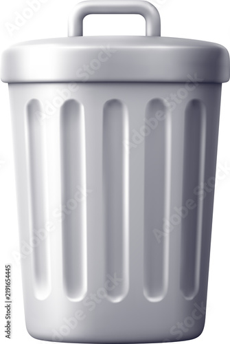 A shiny white trash can in 3d