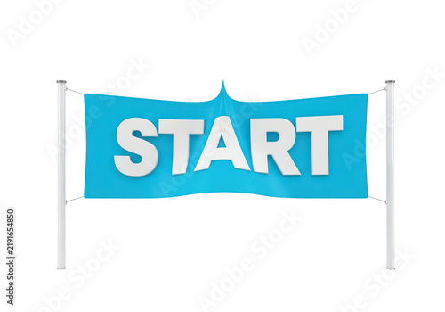 Blue start line banner with white text on two poles isolated on transparent background
