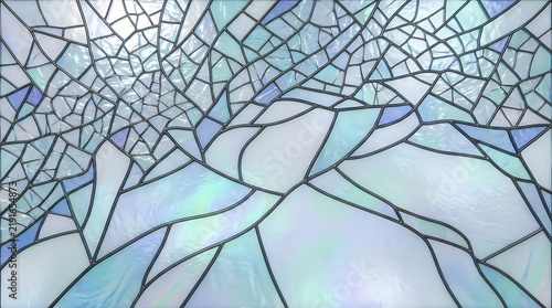 Beautiful abstract stained glass design featuring translucent cooltoned geometric patterns for decorative architectural elements transparent background