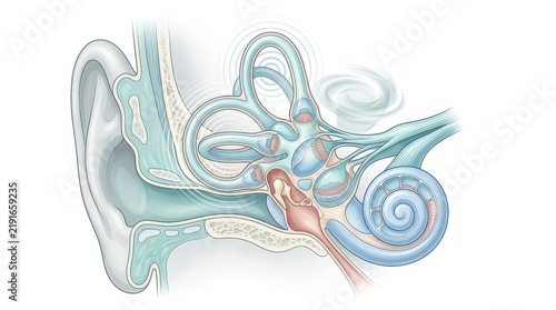 Illustration of the inner ear's vestibular system and cochlea human ear anatomy