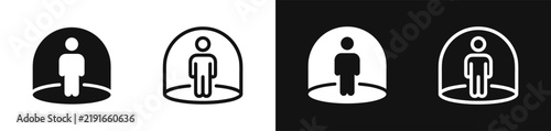 Person inside protective dome vector icon set for safety concept