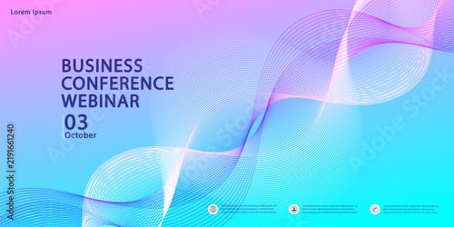 Modern business conference webinar banner with dynamic wavy flowing lines, suitable for corporate summit presentations, virtual seminar backdrops, and tech event promotion guidance landing pages.