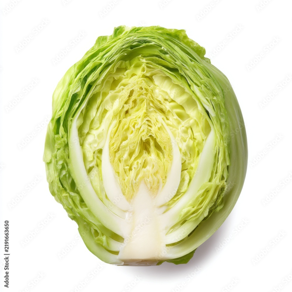 Fototapeta premium Fresh Green Cabbage Half on White Background Ready for Culinary Uses and Healthy Cooking Options