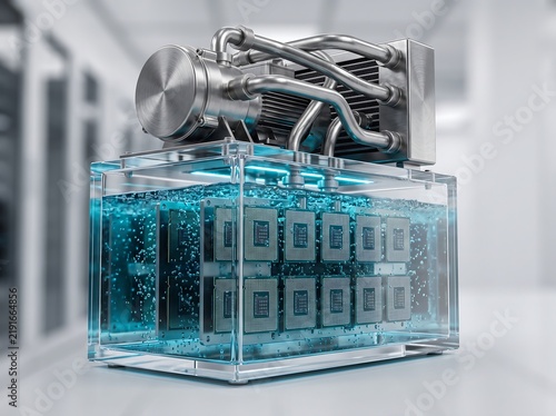 Obraz na płótnie Immersion Cooling Server Tank System 3D Render for High Performance Computing