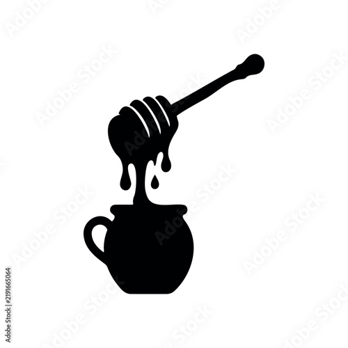 Dipper with honey silhouette vector flat design on white background.
