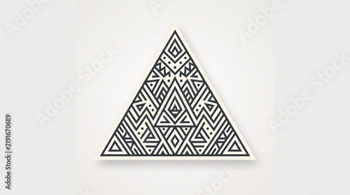A detailed triangular geometric ornament featuring an intricate ethnic-inspired pattern, isolated on a clean white background, suitable for decorative, cultural, and graphic design applications.
