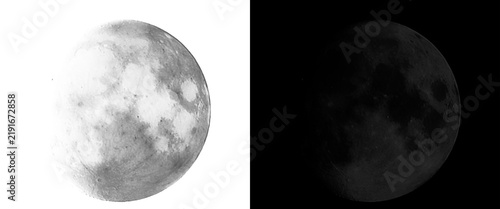 Fotografía Full moon celestial illustration set, monochrome lunar surface textures on white