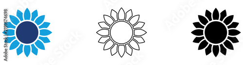 Multicolor Sunflower Icon Set with Filled and Outline Styles for Floral Design Nature Gardening Botanical Decoration and Organic Growth Isolated on Transparent Background