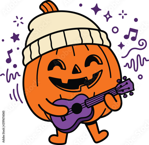 Cute Ghost Wearing Purple Beanie Holding Coffee Halloween Illustration