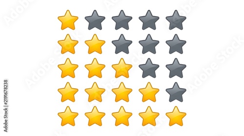Five star rating system with one golden star highlighted rating stars customer feedback positive review