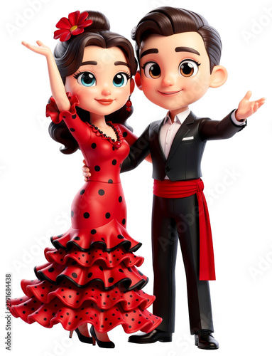 Flamenco dance couple. 3D rendering on a transparent background.