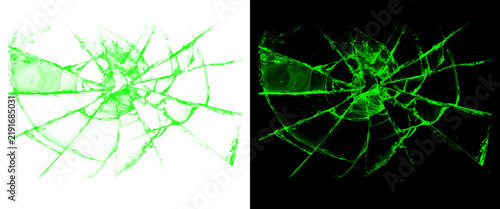 Принти на полотні Neon green broken glass texture, shattered screen effect with radial cracks, glo