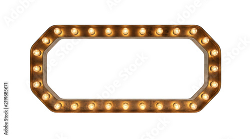 Vintage rectangular marquee light frame with glowing bulbs isolated on transparent background