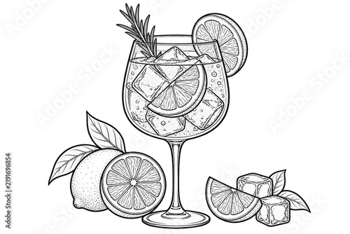 Chalk illustration of refreshing citrus cocktails, lemonade spritzers, margaritas, and tropical beverages for summer bar menu promotion