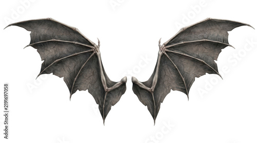 Detailed pair of dark leathery bat wings isolated on transparent background