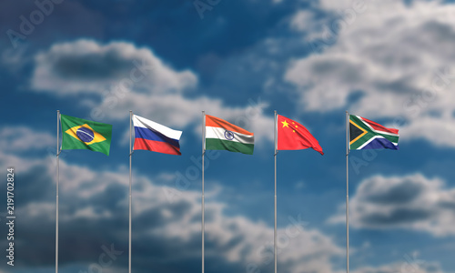 BRICS flag country national blue sky cloudy background wallpaper brazil russia india china south africa brazilian russian chinese indian africa summit brics busienss economy partnership cooperate