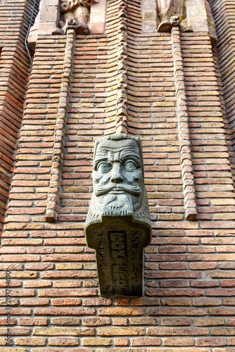 Stone sculpture of Bontekoe on the facade of the Scheepvaarthuis in Amsterdam, Noord-Holland, The Netherlands, Europe