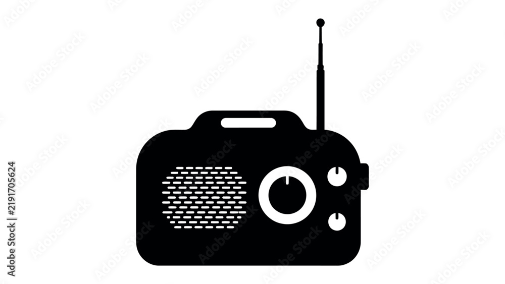 Fototapeta premium Vintage Radio Icon: A classic radio silhouette, featuring an antenna and control knob, represents the timeless appeal of audio broadcasting and entertainment.