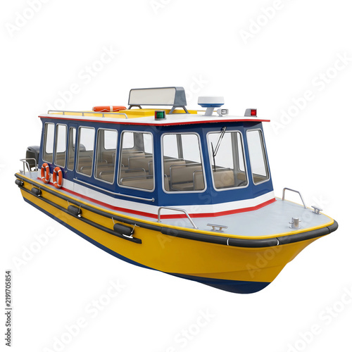 Yellow and Blue Passenger Boat with Windows Keywords: boat, passenger boat isolated on a transparent background