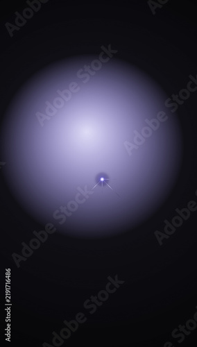 Close-up of a glowing purple planet with a small blue moon