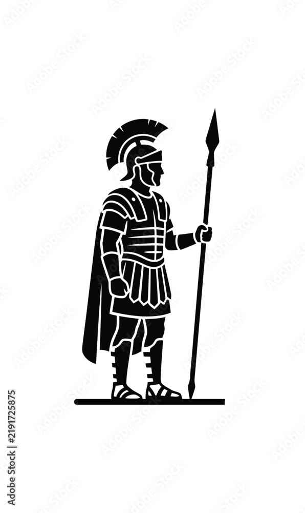 Fototapeta premium Ancient Roman Soldier Warrior Holding Spear Silhouette.