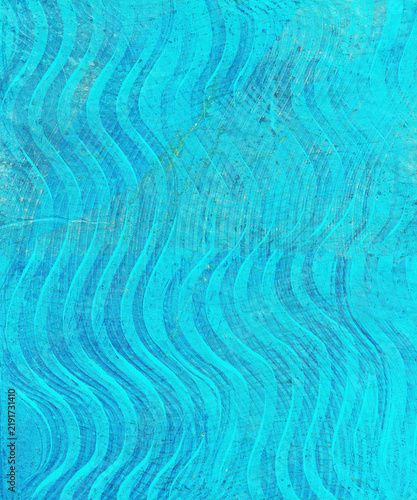 Turquoise Blue Wavy Line Texture with Hand Painted Paste Paper Background