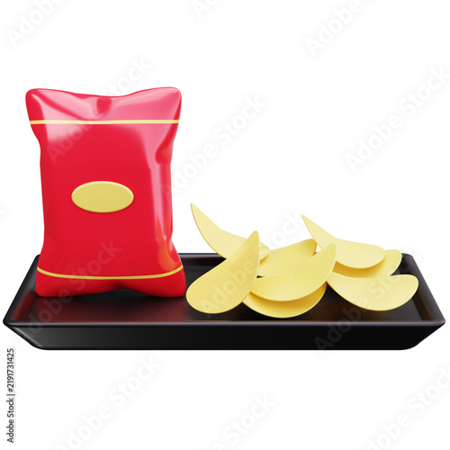 Party Snacks And Chips 3D Illustrations