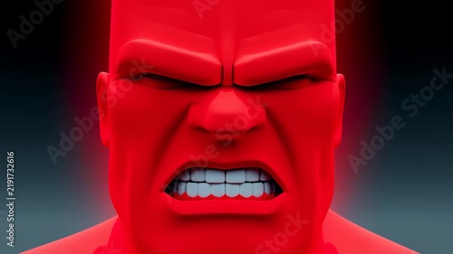 Angry Red Animated Human Face Staring Forward Against Dark Gradient Background