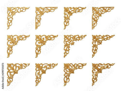 Decorative gold corner brackets arranged in a grid pattern on transparent background.