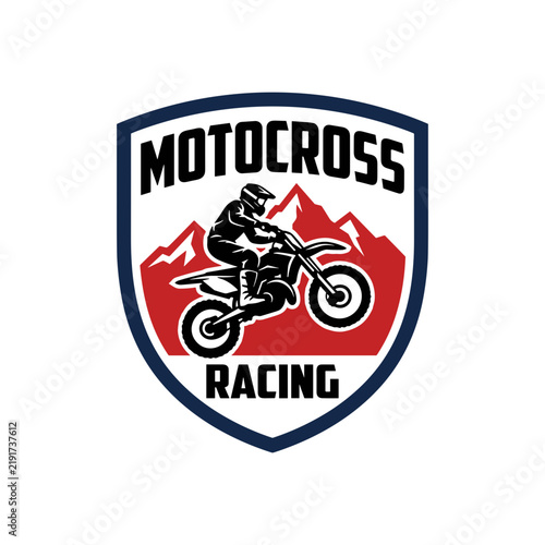Motocross Racing Rider Mountain Shield Logo