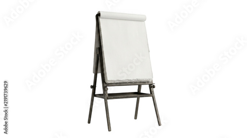 Empty blank flip chart stand with white paper for business presentation and office meeting training workshop isolated on transparent background