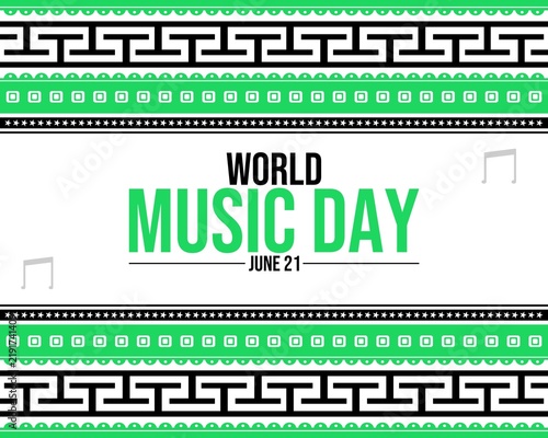 World Music Day June 21 background with decorative geometric borders Global celebration of music design wallpaper