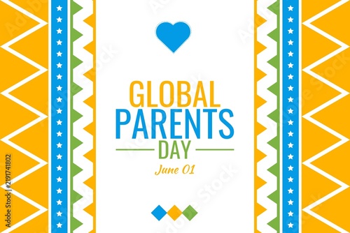 Global Parents Day June 1 background with a heart icon and geometric borders Family love celebration design