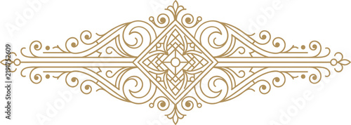 Obraz na plátne Elegant golden ornamental border divider with symmetrical intricate filigree pat