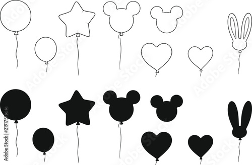 Black and white balloon shapes set with mickey ears