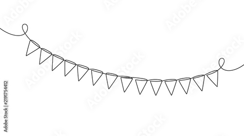 Continuous single line drawing of festive party bunting flags hanging for celebration with celebration