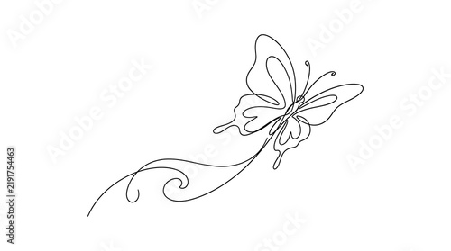Continuous line drawing of a butterfly with elegant wing pattern and swirling tail butterfly continuous minimalist