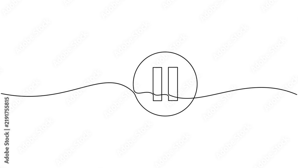 Obraz premium Simple pause button icon inside a circle with a wavy line design element