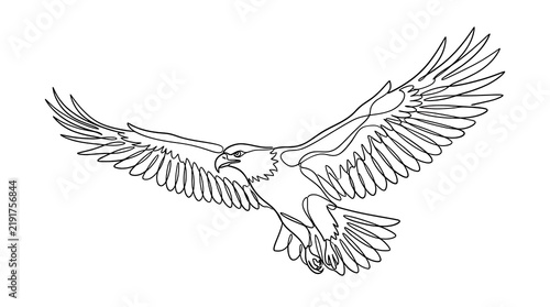 Continuous line drawing of a majestic eagle in flight with predator wingspan illustration continuous minimalist