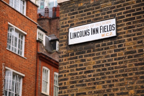 Wall Mural Lincoln's Inn Fields square name sign in the Borough of Holborn in London, UK