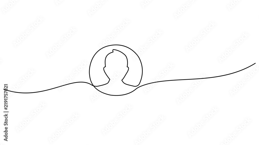 Obraz premium Continuous single line drawing of a human head inside a circle icon