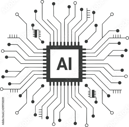 Artificial intelligence AI pictogram. Technology related to artificial intelligence, computers and systems that are intelligent, graphic of robot. Vector ai generated logo or symbol.