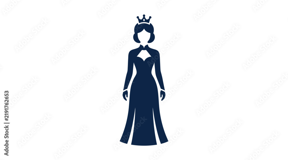 Fototapeta premium Elegant queen silhouette vector graphic design showing a royal woman wearing a long formal evening gown