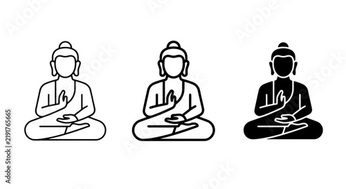 Obraz na plátne Buddha Icons, Meditation Symbols, Spiritual Zen Line Art & Solid Fill Vector Gra